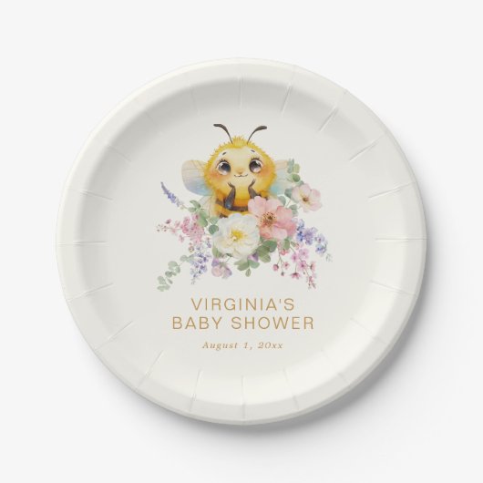 Assiettes En Carton Baby shower d'abeilles (Devant)
