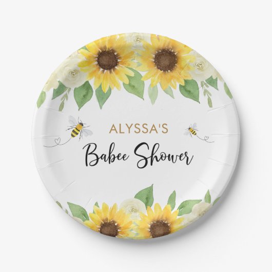 Assiettes En Carton Baby shower d'abeilles de tournesol (Devant)