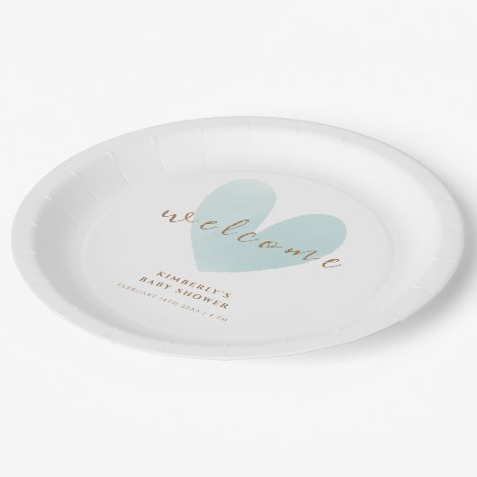 Assiettes En Carton Baby shower d'accueil Mint Green Simple Heart (Angle)