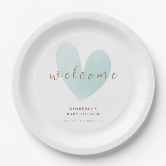 Assiettes En Carton Baby shower d'accueil Mint Green Simple Heart (Devant)