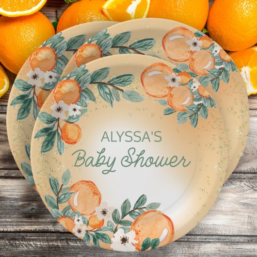 Assiettes En Carton Baby shower d'agrumes Feuilles orange