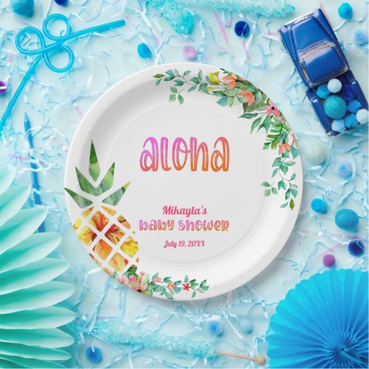 Assiettes En Carton Baby shower d'Aloha floral d'ananas tropicale (Fête)