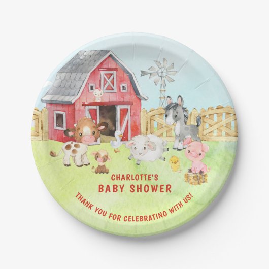 Assiettes En Carton Baby shower d'amis de Cute Barnyard (Devant)