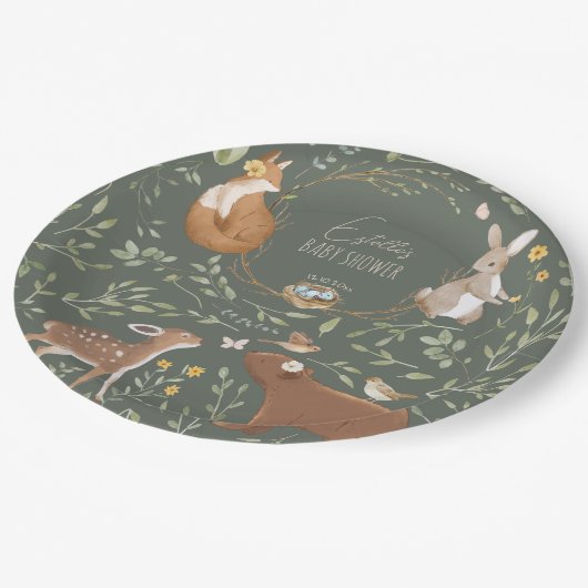 Assiettes En Carton Baby shower d'amis de la forêt (Angle)
