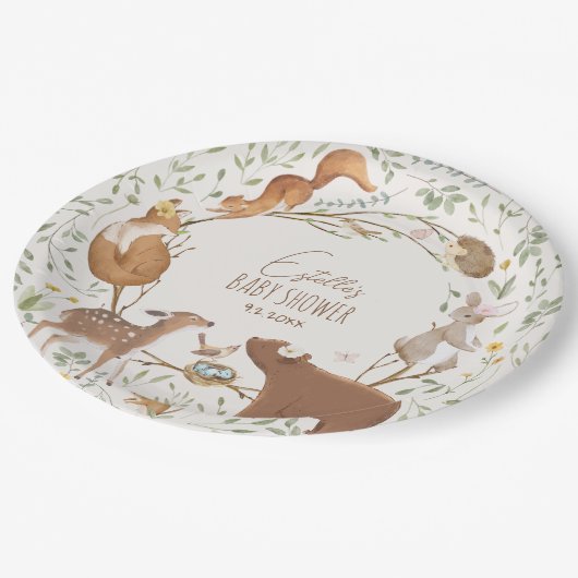 Assiettes En Carton Baby shower d'amis de la forêt (Angle)