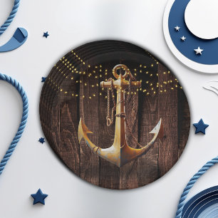 Assiettes En Carton Baby shower d'Ancre en or rustique