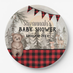 Assiettes En Carton Baby shower d'animaux des forêts de Buffalo Plaid