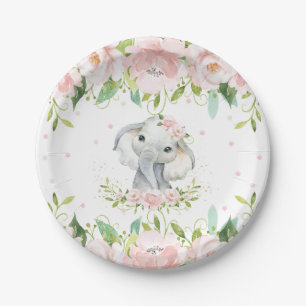 Assiettes En Carton Baby shower d'anniversaire de l'éléphant floral 