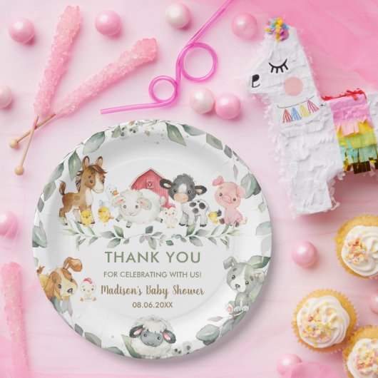 Assiettes En Carton Baby shower d'anniversaire des animaux de ferme (Fête)
