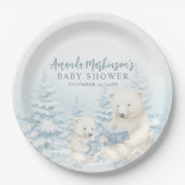 Assiettes En Carton Baby shower d'aquarelle bleu d'ours polaire d'hive (Devant)