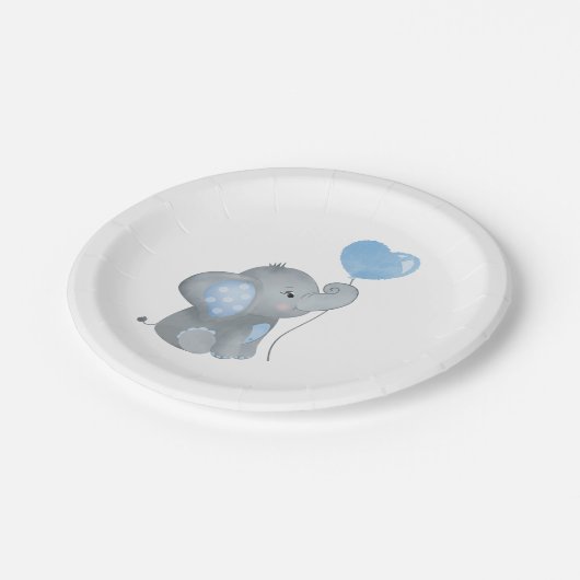 Assiettes En Carton Baby shower d'aquarelle bleu petit éléphant (Angle)