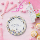 Assiettes En Carton Baby shower d'aquarelle Boho Fleur sauvage bleu (Fête)