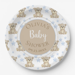 Assiettes En Carton Baby shower d'aquarelle Brown Bear Blue Stars