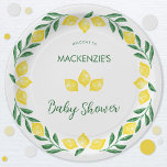 Assiettes En Carton Baby shower d'aquarelle citron personnalisé<br><div class="desc">Cette aquarelle fraîche et amusante citrons citrons design en jaune et vert zingy capturera l'essence d'une journée ensoleillée heureuse. Idéal pour un brunch baby shower ou un afternoon tea party. Le design citron aquarelle fera sentir à vos invités l'énergie et l'enthousiasme pour l'événement heureux à venir. Modifiez tous les détails...</div>