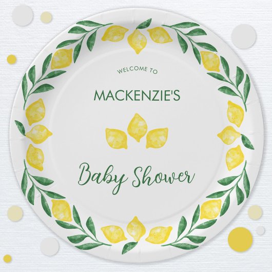 Assiettes En Carton Baby shower d'aquarelle citron personnalisé