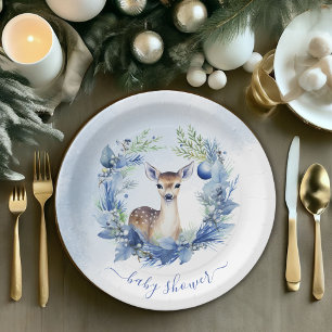 Assiettes En Carton Baby shower d'aquarelle de cerfs d'hiver