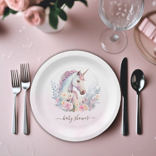 Assiettes En Carton Baby shower d'aquarelle de la licorne de printemps