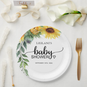 Assiettes En Carton Baby shower d'aquarelle de tournesol