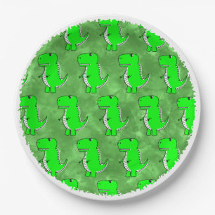 Assiettes En Carton Baby shower d'aquarelle Dino vert