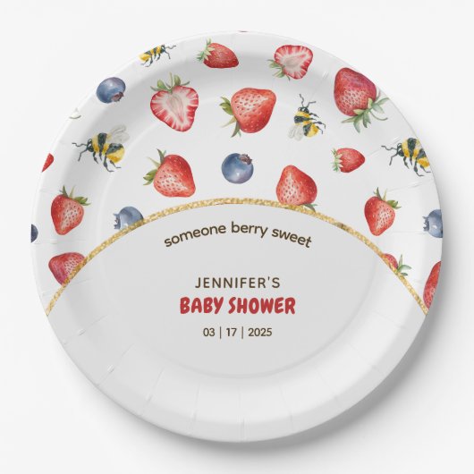 Assiettes En Carton Baby shower d'aquarelle doux Berry été (Devant)