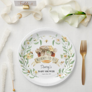 Assiettes En Carton Baby shower d'aquarelle élégant au miel d'abeille
