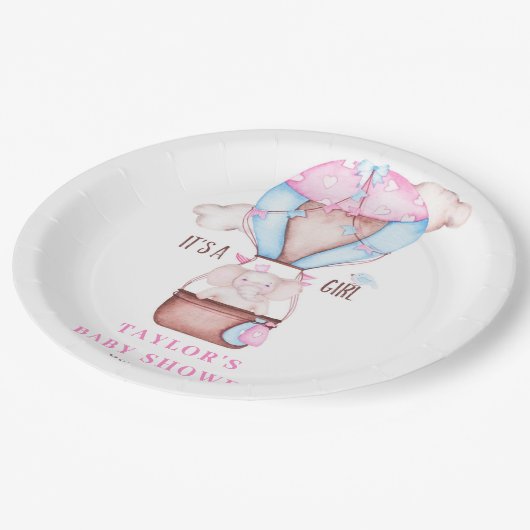 Assiettes En Carton Baby shower d'aquarelle éléphant à air chaud (Angle)