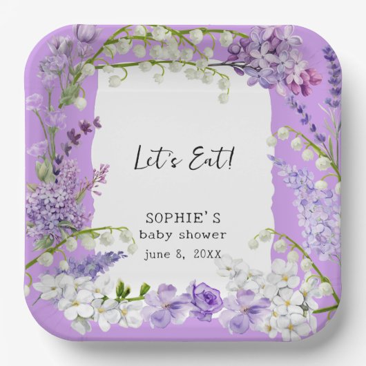 Assiettes En Carton Baby shower d'aquarelle Lavender Boho (Recto)