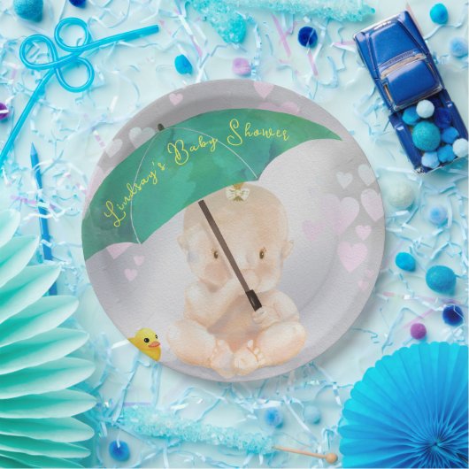 Assiettes En Carton Baby shower d'aquarelle minuscule personnalisé (Fête)