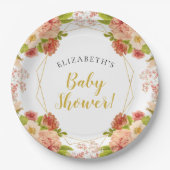 Assiettes En Carton Baby shower d'aquarelle or Peach (Devant)