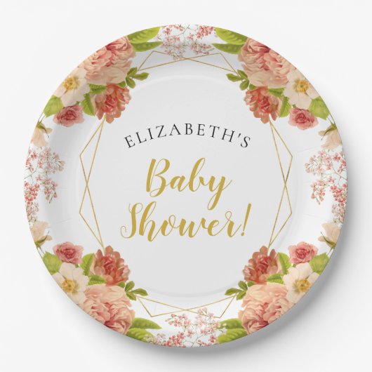 Assiettes En Carton Baby shower d'aquarelle or Peach (Devant)