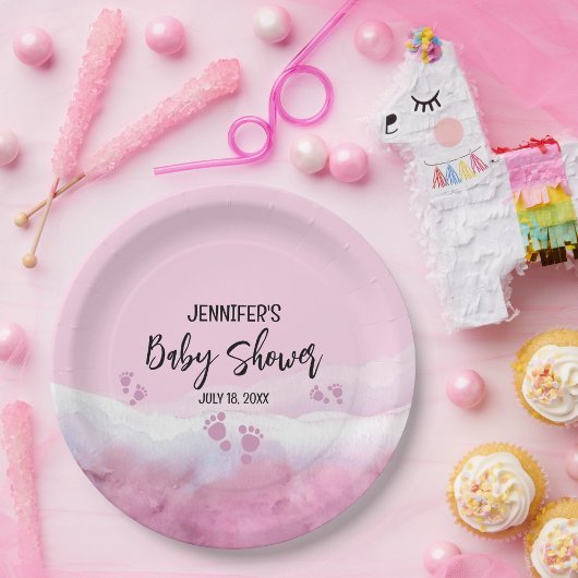 Assiettes En Carton Baby shower d'aquarelle rose Abstrait