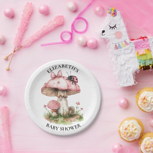 Assiettes En Carton Baby shower d'aquarelle rose Ladybug (Fête)