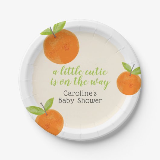 Assiettes En Carton Baby shower d'aquarelle vert orange Little Cutie (Devant)