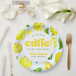Assiettes En Carton Baby shower d'arc jaune citron rétro Little Cutie