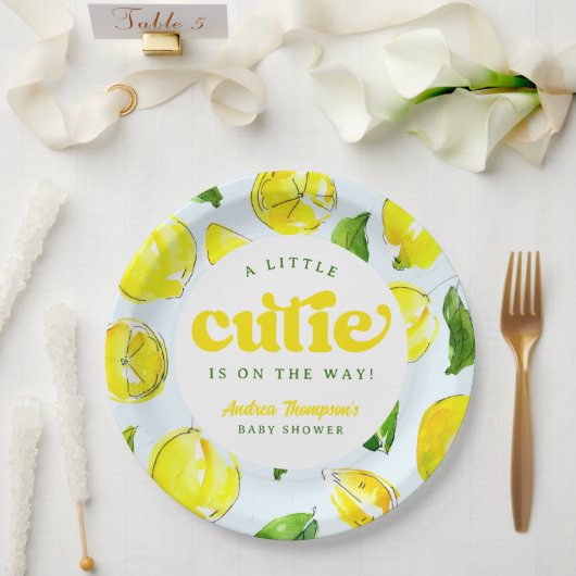 Assiettes En Carton Baby shower d'arc jaune citron rétro Little Cutie (Mariage)