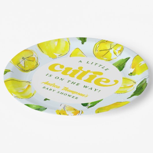 Assiettes En Carton Baby shower d'arc jaune citron rétro Little Cutie (Angle)