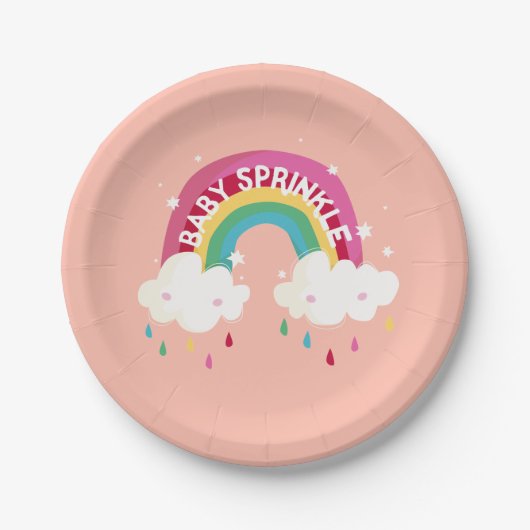 Assiettes En Carton Baby shower d'arrosage arc-en-ciel mou (Devant)