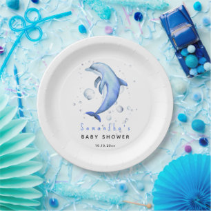 Assiettes En Carton Baby shower dauphin océan aquarelle