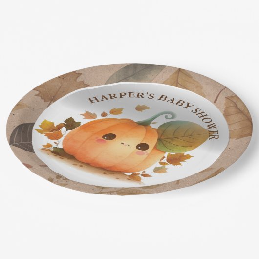 Assiettes En Carton Baby shower d'automne Citrouille doux (Angle)