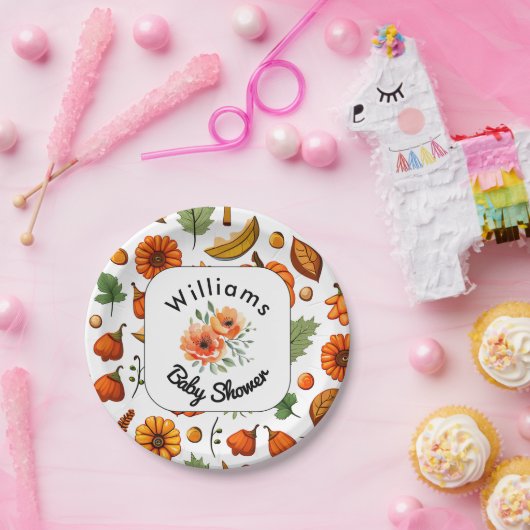 Assiettes En Carton Baby shower d'automne Citrouille élégant (Fête)