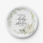 Assiettes En Carton Baby shower d'automne Citrouille Eucalyptus vert (Devant)