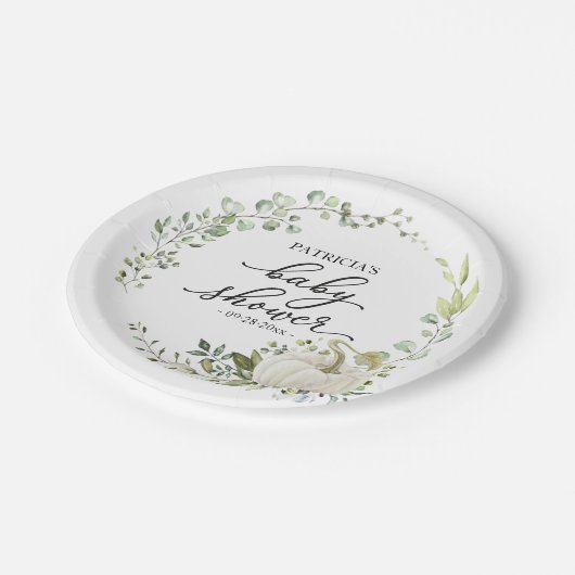 Assiettes En Carton Baby shower d'automne Citrouille Eucalyptus vert (Angle)