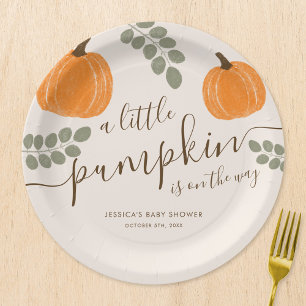 Assiettes En Carton Baby shower d'automne Citrouille mignon Eucalyptus