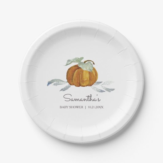 Assiettes En Carton Baby shower d'automne Citrouille neutre selon le s (Devant)
