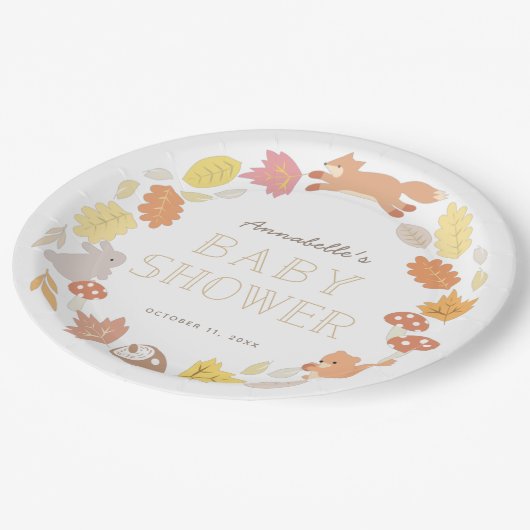 Assiettes En Carton Baby shower d'automne des animaux des bois (Angle)