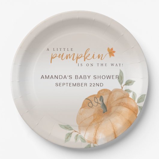 Assiettes En Carton Baby shower d'automne d'Orange Little Citrouille (Devant)