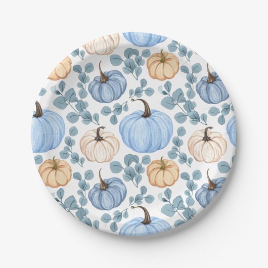 Assiettes En Carton Baby shower d'automne doux Petit Citrouille bleu (Devant)