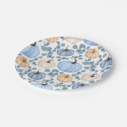 Assiettes En Carton Baby shower d'automne doux Petit Citrouille bleu (Angle)