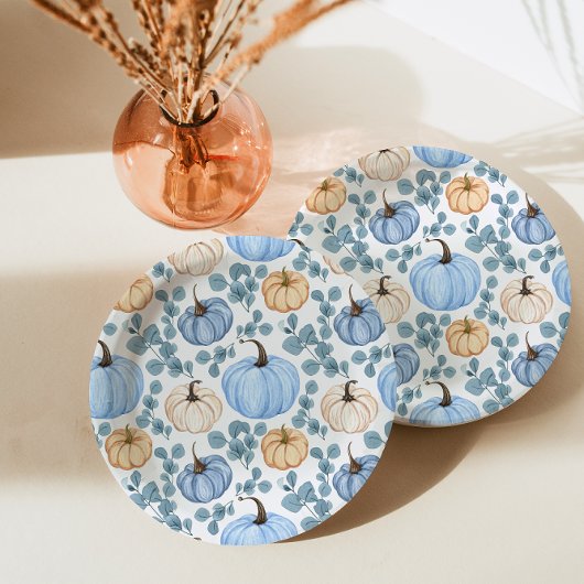 Assiettes En Carton Baby shower d'automne doux Petit Citrouille bleu