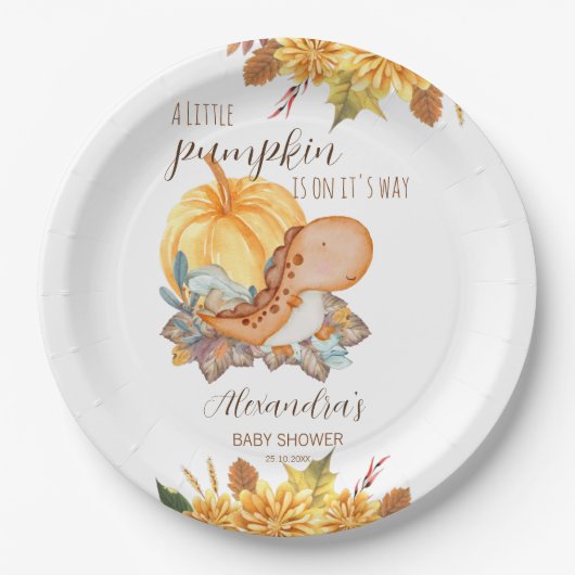 Assiettes En Carton Baby shower d'automne du petit dinosaure citrouill (Devant)